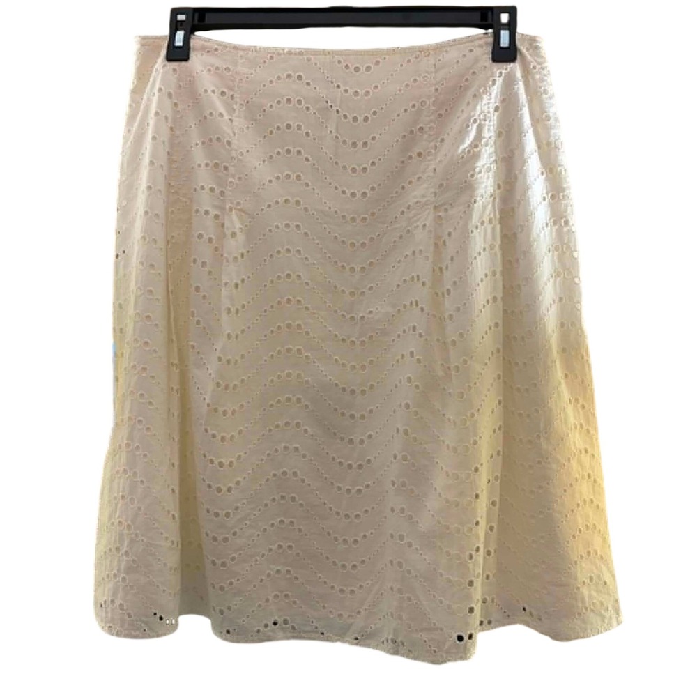 Josephine Chaus Skirt Womens 14 Cream Eyelet Cotton A-Line Midi Cottagecore Boho